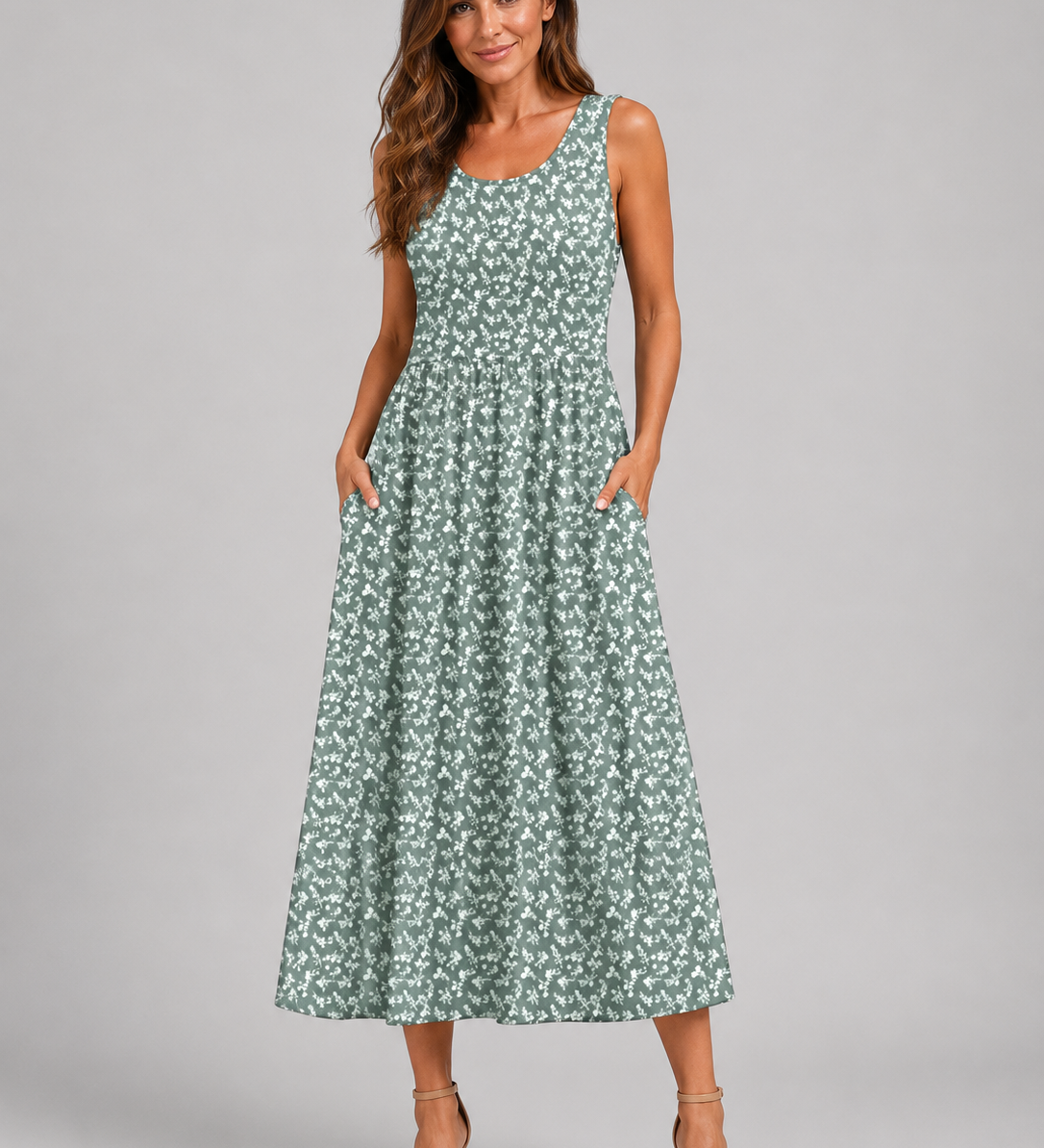 Franziska | Boho midi obleka z naramnicami za vrat
