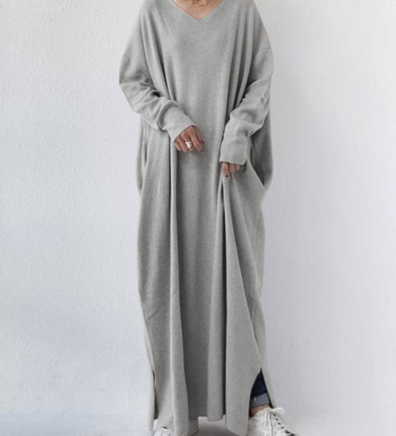 Serenya™ - Elegantna obleka z dolgimi rokavi in V-izrezom