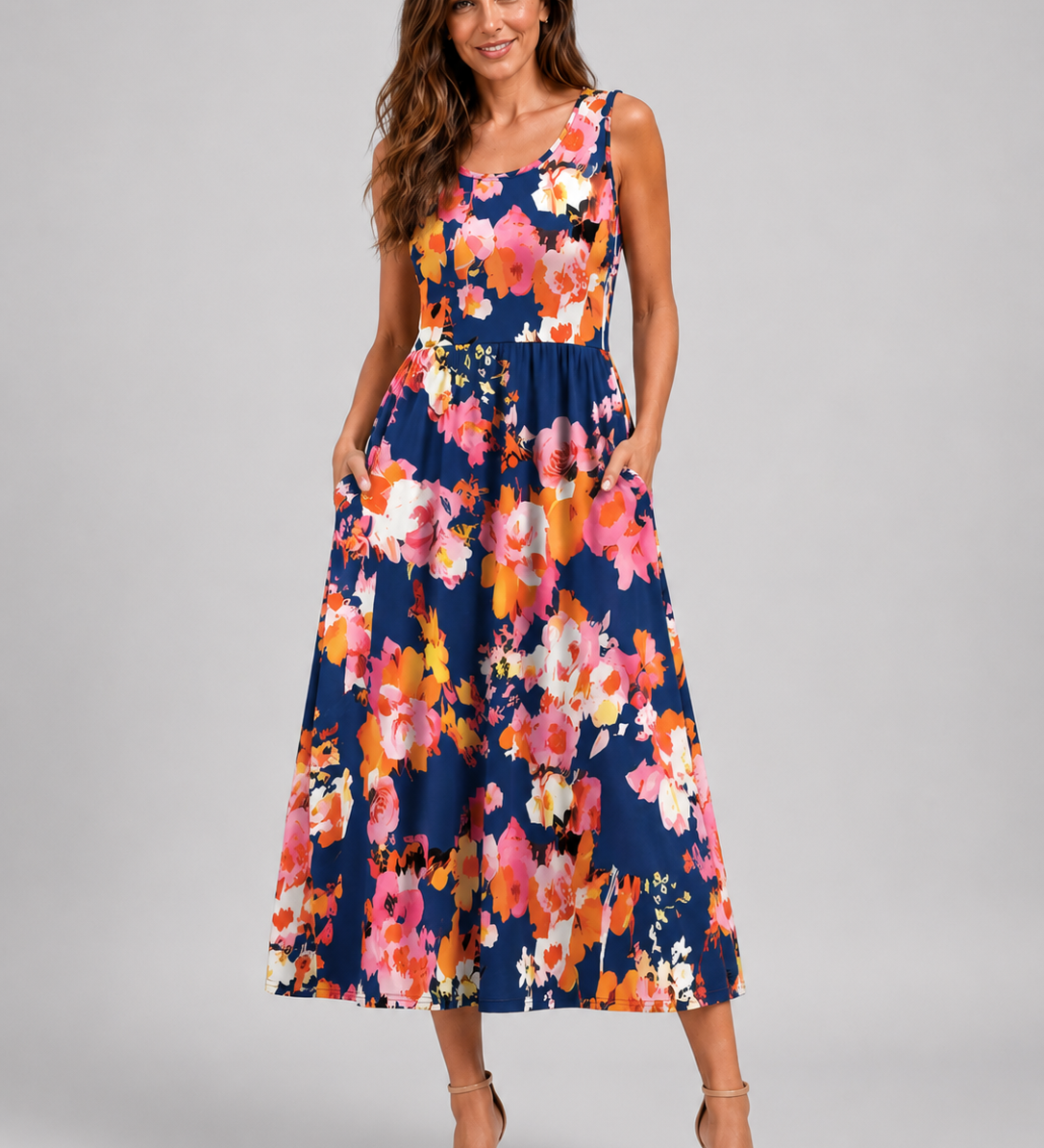 Franziska | Boho midi obleka z naramnicami za vrat