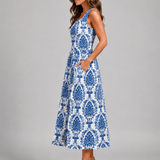 Franziska | Boho midi obleka z naramnicami za vrat