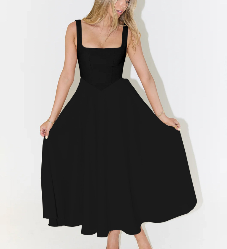 JULIA | Elegantna midi obleka s kvadratnim izrezom