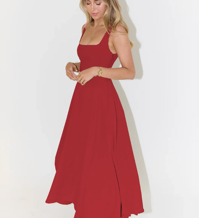 JULIA | Elegantna midi obleka s kvadratnim izrezom