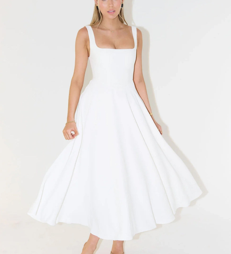 JULIA | Elegantna midi obleka s kvadratnim izrezom