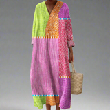 Ruby™ - Maxi obleka s patchwork motivom in pikami