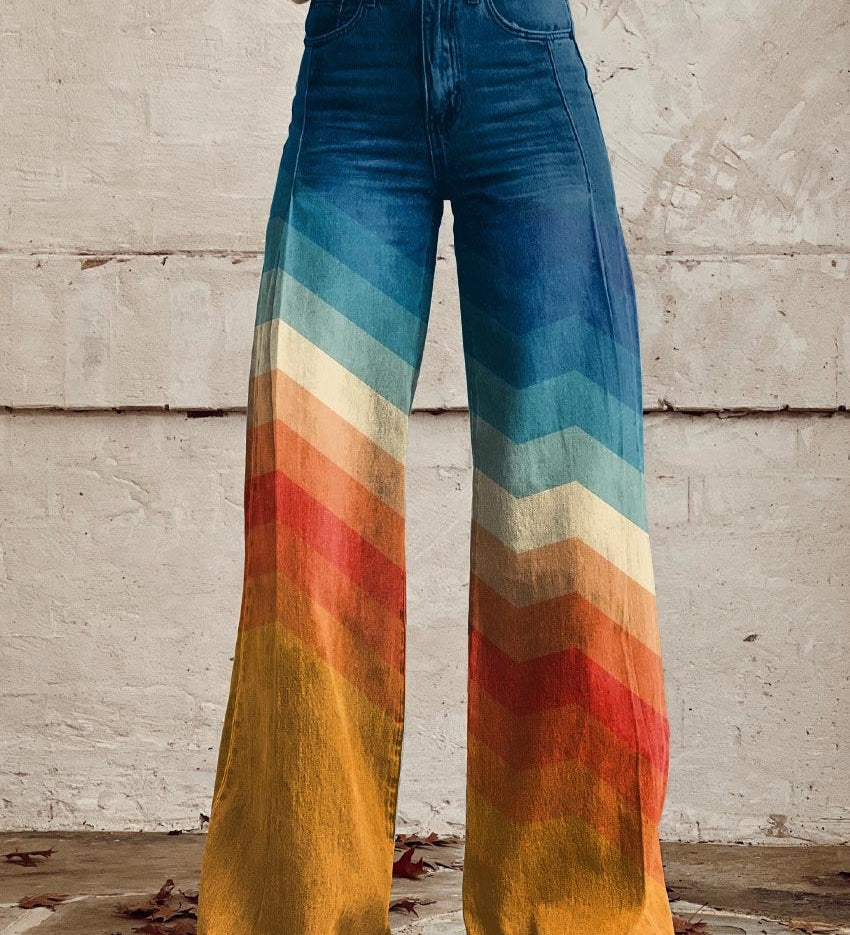 Tereza - Elegantne retro hlače s zigzag uzorkom